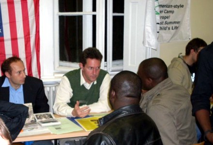 McDaniel students speak with Mike Mitchell of CCUSA summer camps 