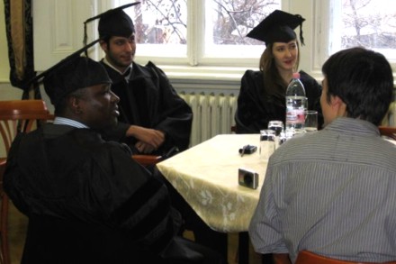 Bomateiwari, Keyvan and Chelsea listen to Dean Frenyó wish them farewell 