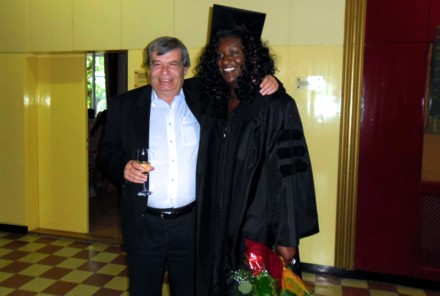 Professor of Statistics András Farkás with Dorcas Mitchell, Business/Economics graduate 