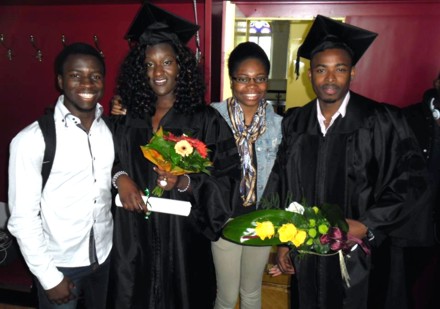 Dorcas Mitchell and Idamina Babarinsa with alumnus Cynthia Nwaiwu (middle)