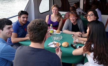 Trustee Barbara Thomas with several first semester students