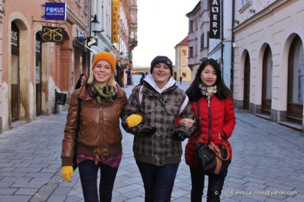 Three members of the group in the city 